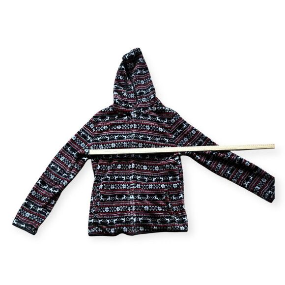 No Boundaries XL (16-18) Red And Black Zip Up Fuzzy Hoodie Poinsettia Holiday - Picture 2 of 7